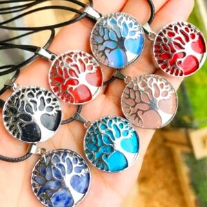 1 pcs Tree of Life Pendant Necklaces with Natural Crystal, Assorted Colors